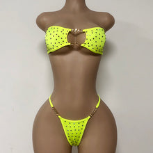 Load image into Gallery viewer, Golden Link” Rhinestone Chain Bikini Set – Strapless Thong Two-Piece