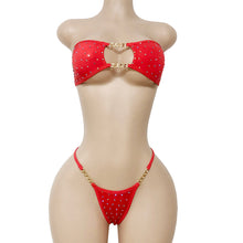 Load image into Gallery viewer, Golden Link” Rhinestone Chain Bikini Set – Strapless Thong Two-Piece