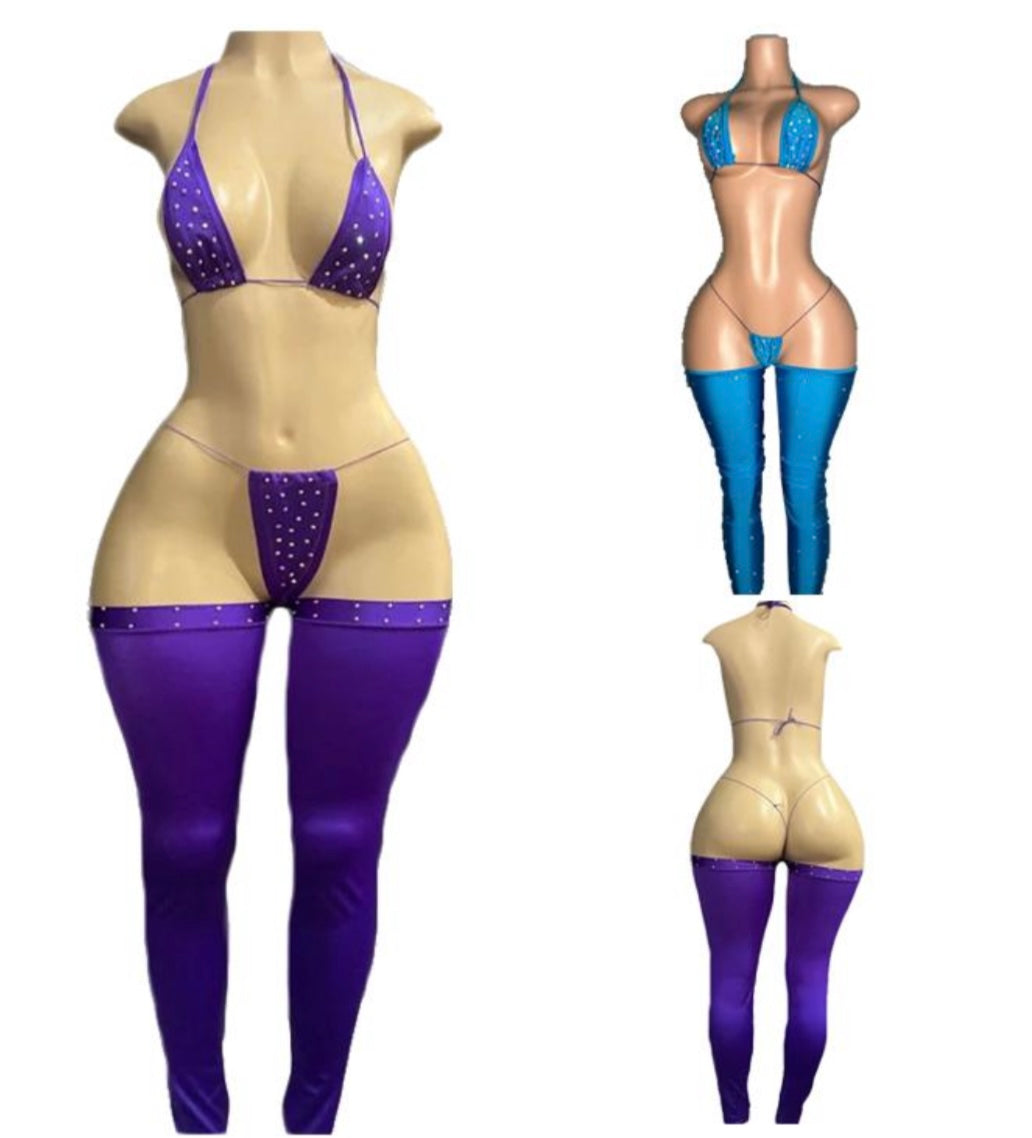 Rhinestone Bikini & Thigh-High Legging Set