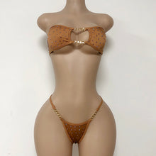 Load image into Gallery viewer, Golden Link” Rhinestone Chain Bikini Set – Strapless Thong Two-Piece
