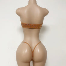 Load image into Gallery viewer, Golden Link” Rhinestone Chain Bikini Set – Strapless Thong Two-Piece
