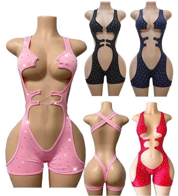 Starlit Cut-Out Rhinestone Romper