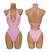 Load image into Gallery viewer, Pink Crystal Halter Cut-Out Bodysuit
