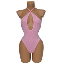 Load image into Gallery viewer, Pink Crystal Halter Cut-Out Bodysuit
