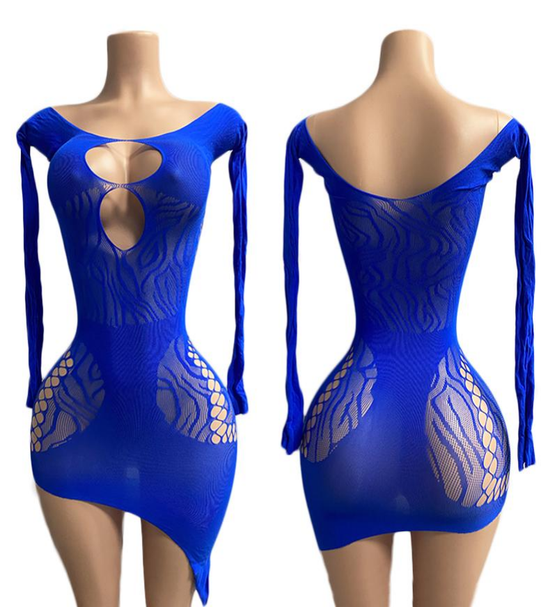 Electric Blue Illusion Mesh Dress