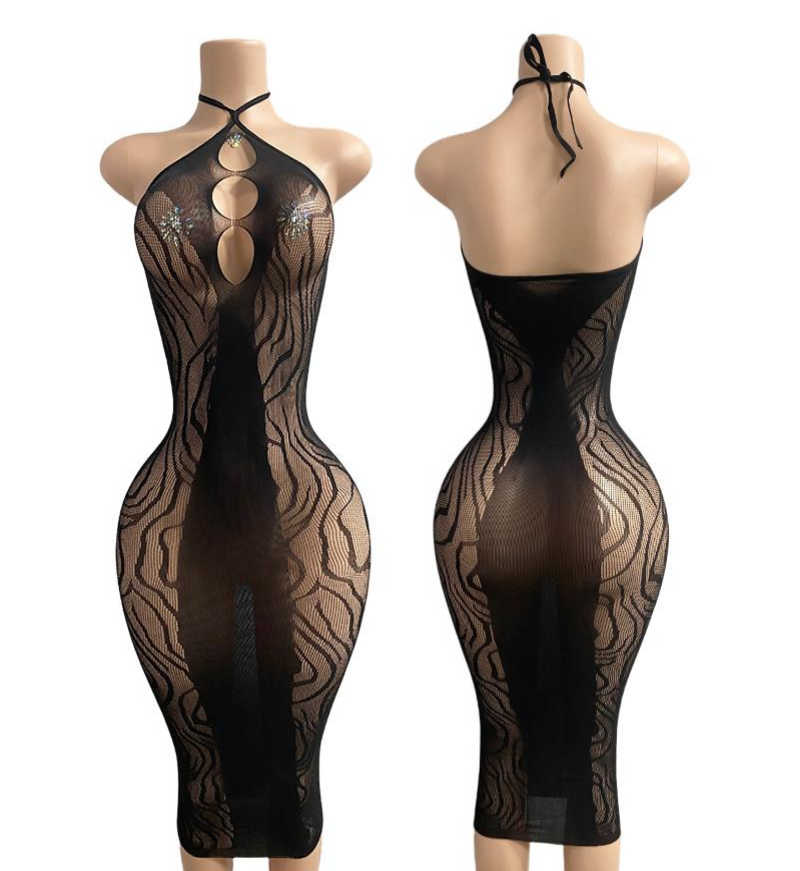 Obsidian Halo Mesh Midi Dress